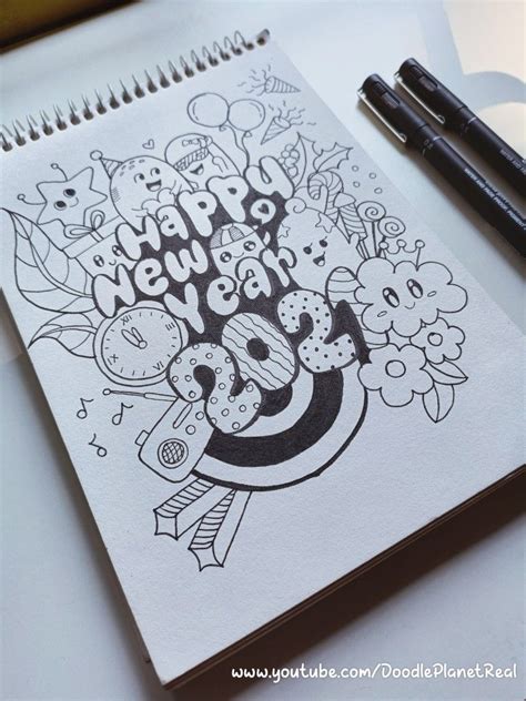 Happy New Year 2021 New Year Doodle Marker Art Cute Easy Drawings