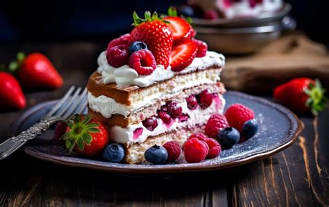 A Homemade Naked Layered Vanilla Cake Adorned With Whipped Cream And Fresh Berries Stock Image