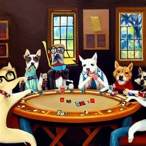 a painting of hipster dogs playing poker, | Stable Diffusion | OpenArt