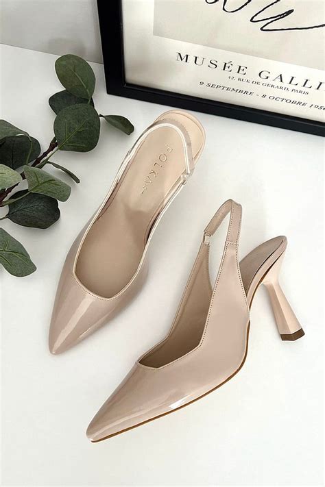 POLKA STORE Spark Rugan Bej Nude Ten Sivri Burun Arka Açık Stiletto Abiye Topuklu Kadın Ayakkabı