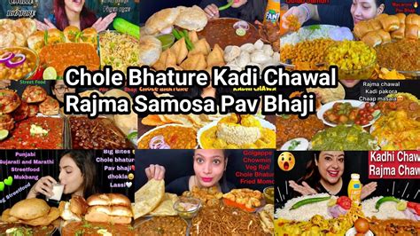 Asmr Eating Indian Street Food Chole Bhature Kadi Chawal Samosa Pav