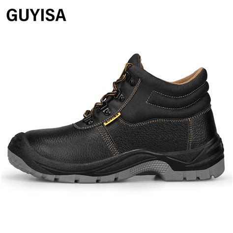 Guyisa Brand Mens Work Safety Shoes Work Steel Toe Smash Proof