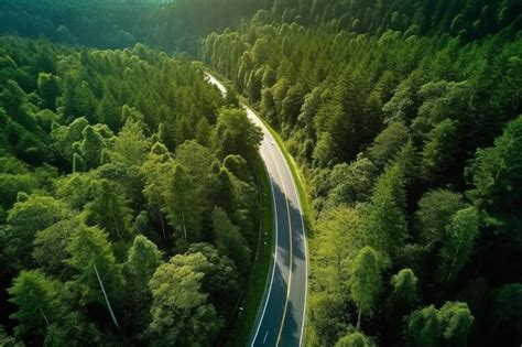 Premium AI Image Road Winds Through The Lush Forest With Modern Cars