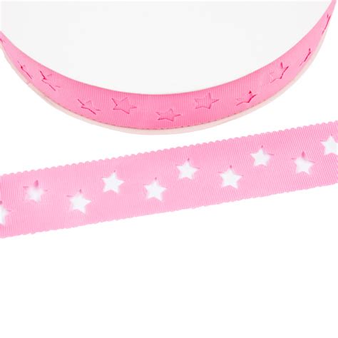 Chinesinha Gorgurão Lisa Vazada Estrela Rosa 38mm 1 Metro Pintando e