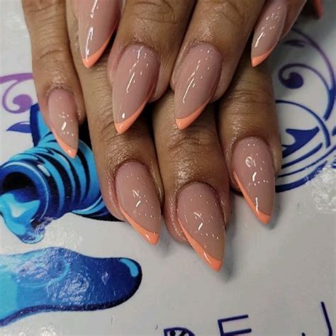 Stiletto Or Almond Nail Nude With Peach Tip Accent Stilleto Nails Designs Fire Nails