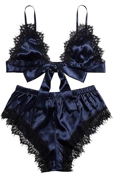 SweatyRocks Women S Lace Trim Underwear Lingerie Straps Bralette And Panty Set At Amazon Womens