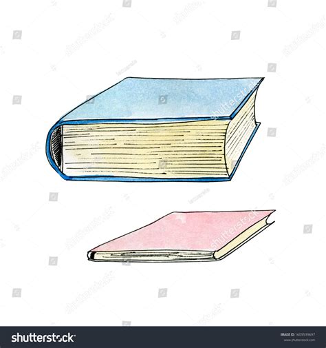 Thick Thin Books Watercolor Illustration Isolated Stock Illustration ...