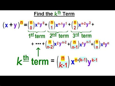 Algebra Ch Binomial Theorem Of Find The Kth Term Youtube