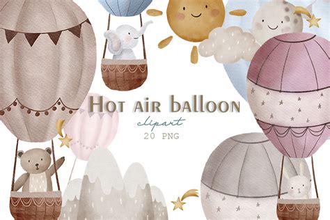 Watercolor Hot Air Balloons Clipart Png Balloons Baby Shower Newborn By Sleptart Thehungryjpeg