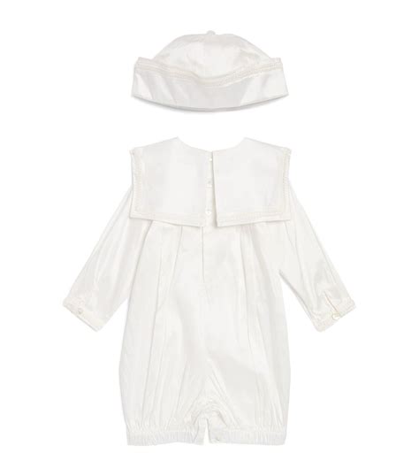 Sarah Louise Ivory Silk Ceremonial Playsuit And Hat Set 0 3 Months