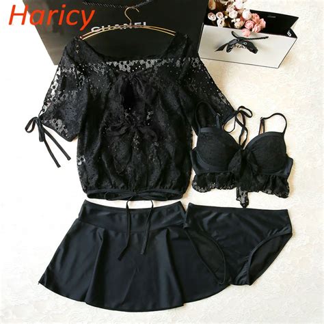 Black Lace Patchwork Bikini Sexy Push Up Swimwear Women Bathing Suit Solid Bikini Set 2018 New