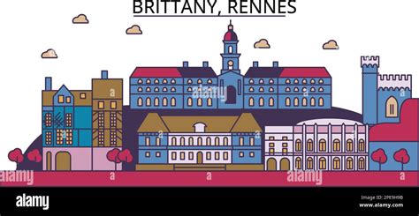 France Rennes Tourism Landmarks Vector City Travel Illustration Stock