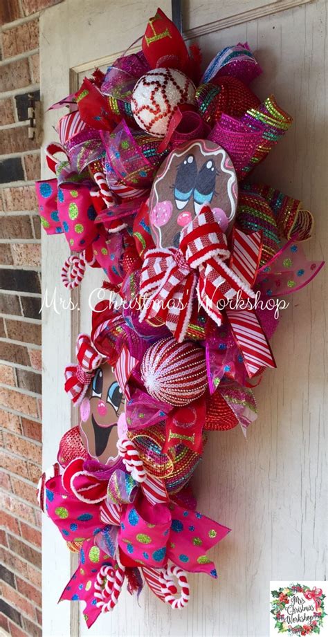 Christmas Wreath Candy Cane Wreath Gingerbread Wreath Deco Etsy