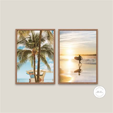 Palm Tree And Surfboard Printed Art Etsy