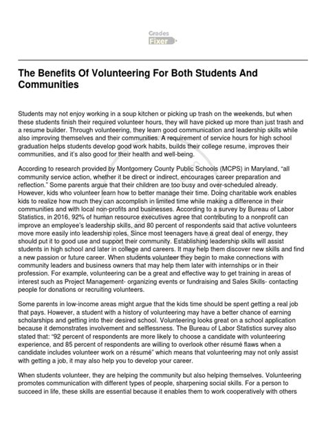 The Benefits Of Volunteering For Both Students And Communities Pdf