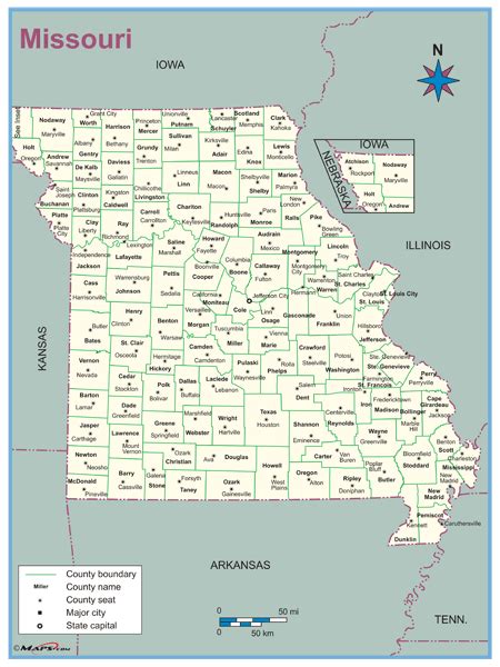 Missouri County Outline Wall Map By Mapsales