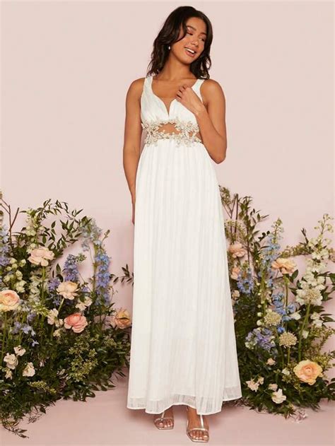 SHEIN Belle Appliques Mesh Insert Wedding Dress SHEIN USA