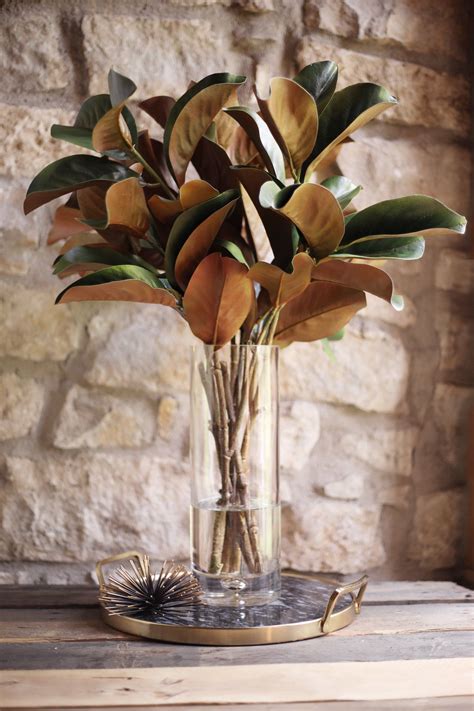 Real Touch Magnolia Leaves Everyday Arrangement In Glass Vase