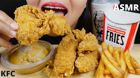 Asmr Eating Kfc Chicken Tenders Mashed Potato And French Fries