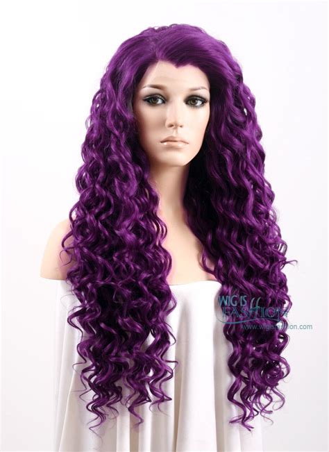 Long Curly 26 Dark Purple Lace Front Synthetic Fashion Wig Curly Hair Styles Purple Hair