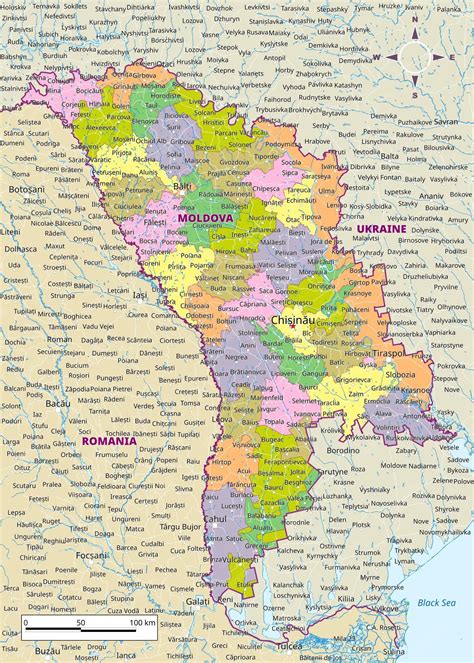 Premium Vector | Detailed political map of Moldova