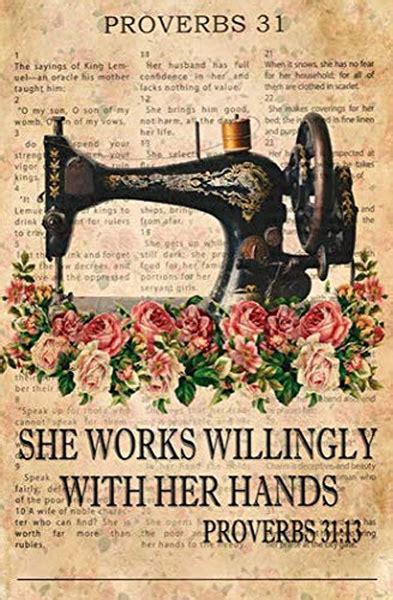 Funny Tin Sign She Works Willingly With Her Hands Proverbs 31 Metal