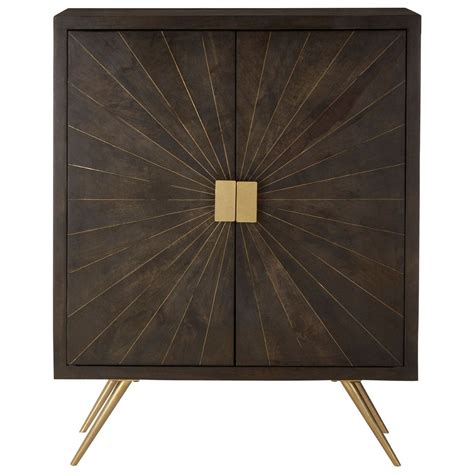 Sunburst Mango Wood Cabinet With Antique Brass Finish Handles The Home Market