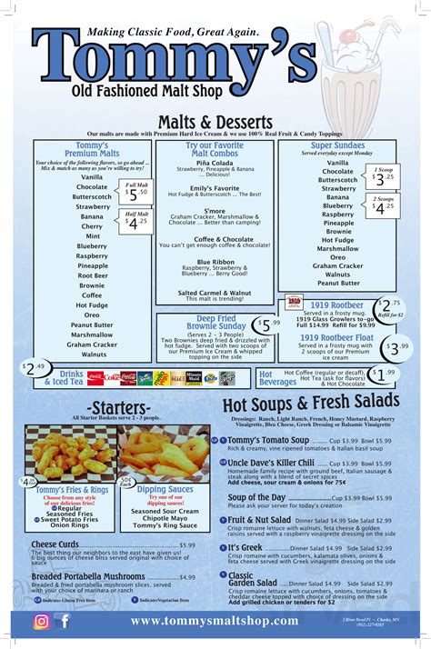 Tommys Malt Shop Menu In Chaska Minnesota Usa