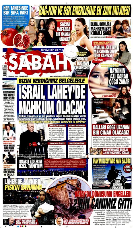 Sabah Gazetesi Sabah Manşet Oku Haberler 13 Ocak 2024