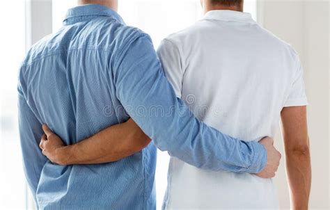 Close Up Of Happy Male Gay Couple Hugging Stock Image Image Of Concept Help