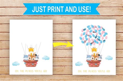 Printable Baby Shower Fingerprint Balloon Hot Air Balloon Fingerprint Guestbook Gender Neutral