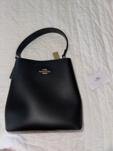 Coach Town Bucket Bag Black Pebbled Leather Gold Hardware Ebay