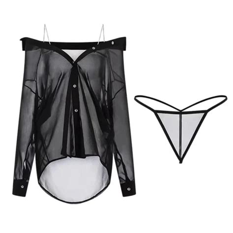 Erotic Lingerie Sexy Pajamas Female Pure Desire Boyfriend Style Shirt Temptation Halter