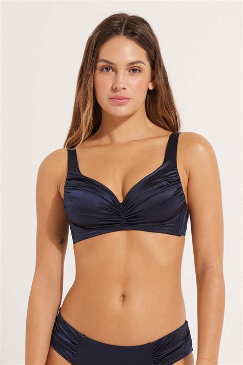 Sujetador De Bikini Balconette Con Relleno Shiny En Azul Mar Balconette Mujer Tezenis