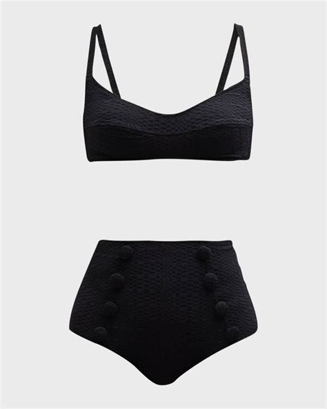 Lisa Marie Fernandez Seersucker Two Piece High Waisted Bikini Set Neiman Marcus