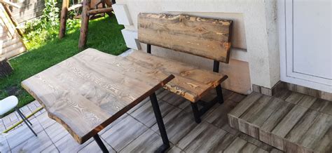 Уличный комплект стол и скамейка из массива дерева "Лофт" - МассивМебель