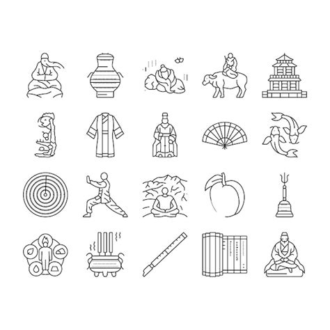 Premium Vector Taoism Yang Yin Ying Chinese Icons Set Vector