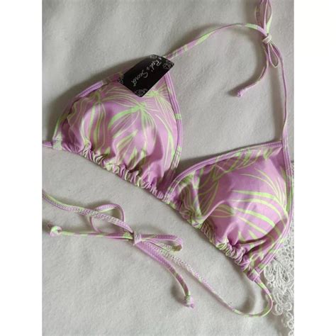 Bk Ungu Daun Hijau Bikini Segitiga Ikat Dengan Busa Selip