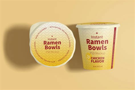 Instant Ramen Bowls PSD Mockup, Top View – Original Mockups