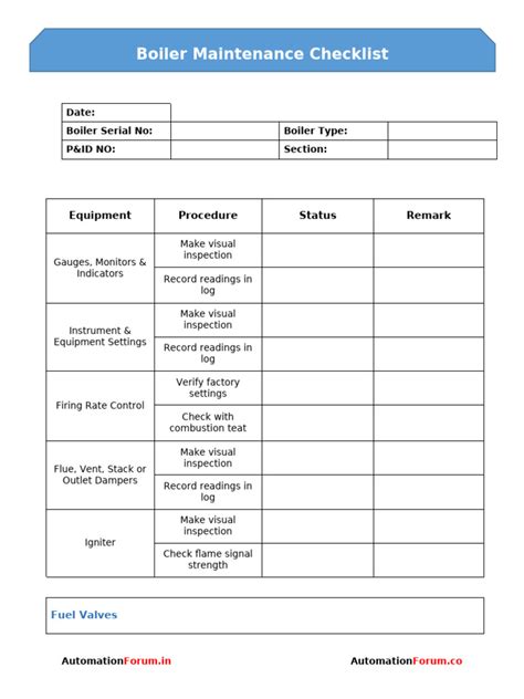Boiler Maintenance Checklist Pdf Boiler Technology And Engineering