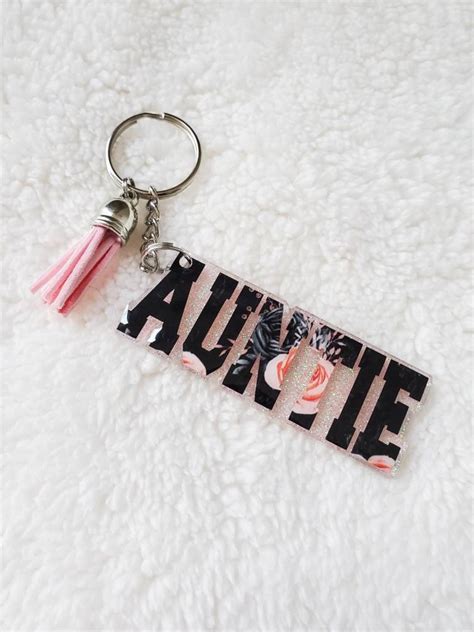 Customizable Auntie Keychain Glitter Auntie Keychain Auntie Etsy