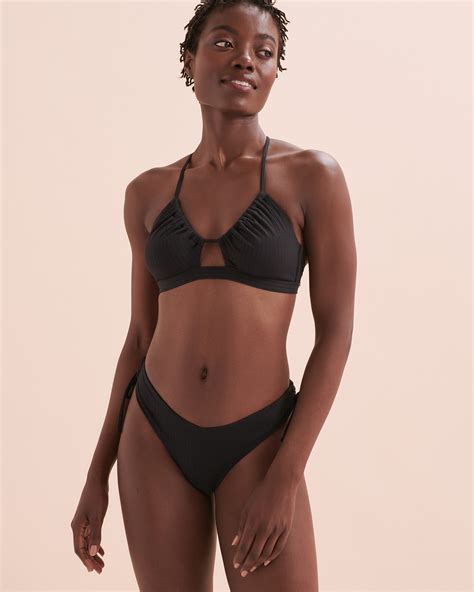 Tropik Sunset Ribbed Bralette Bikini Top Black Bikini Village