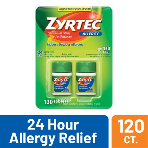 Zyrtec Non Drowsy 24 Hour Allergy Relief 10mg Cetirizine Hcl Tablets