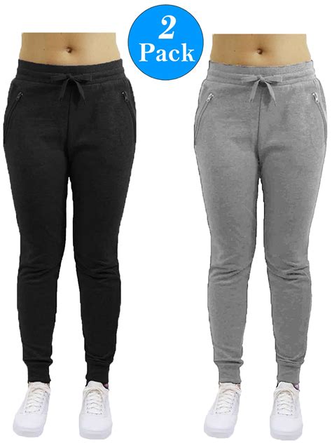 Women S Jogger Pants With Zipper Pockets 2 Pack Walmart