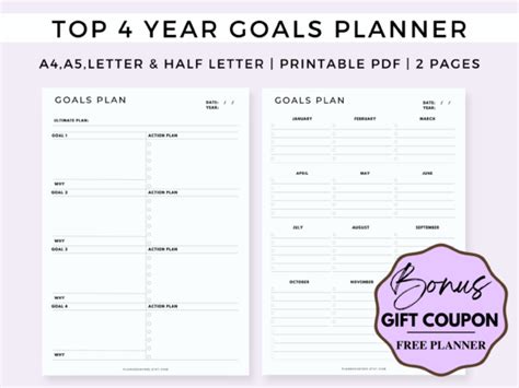 Calendars And Planners Paper Goal Planner Printable A5 Letter And Half Letter Size Inserts Goal