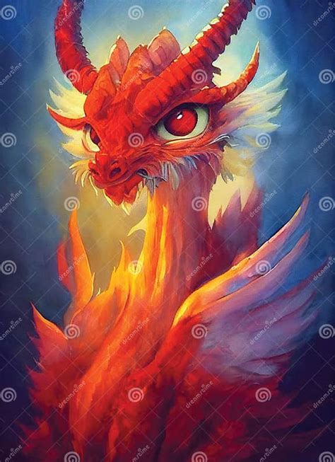 Cartoon Illustration Of A Red Dragon Fantasy Character Stock