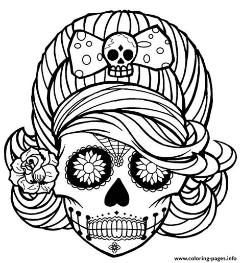 Girl Skull Cute Adult Coloring Pages Printable