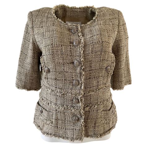 Chanel Cream Tweed Contrast Trim Detail Button Front Aztec Jacket M at ...