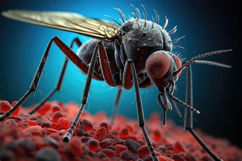 Premium Photo | 3d rendering of a mosquito with red blood cells in the ...