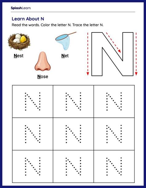 Letter Tracing N Worksheets Free And Printable Splashlearn